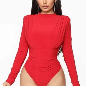 New Vibrant Red Long Sleeve Bodysuit